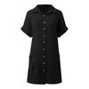 Fashionable Women's Casual Solid Color Buttoned Mid-length Short-sleeved Loose Dress