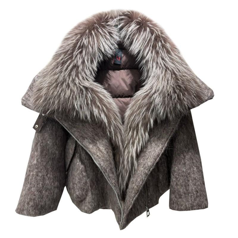 Womens Short Down Coat 2026 Winter Luxury Raccoon Fur Collar Wool Blend Oversized Warm Puffer Jacket