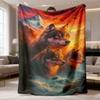 1pc 2026 Latest Flannel Blanket | Soft & Warm Wolf & Mountain Sunset Print, AllSeason Cozy Throw with Howling Wolves & SnowCapped Peaks Design, Lightw