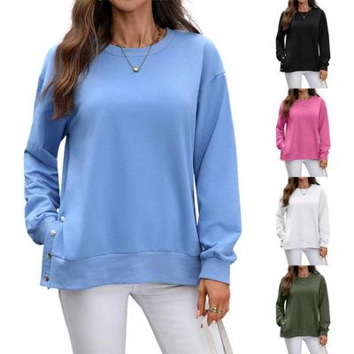 Autumn and Winter New Solid Color Long-sleeved Blouse Women's All-match Round Neck Split Sweater