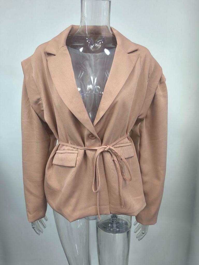 2025 Autumn/Winter European and American Women's Waist-Cinching Lace-Up Loose V-Neck Jacket