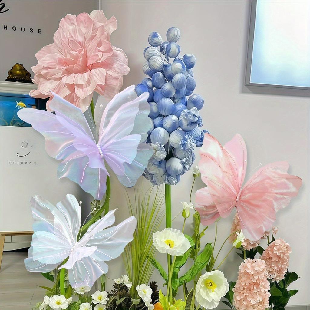 3pcs Giant Artificial Flowers Decor, 19.69inch Yarn Butterfly Poppy Flowers, Three-dimensional Butterfly, New Marriage Decor, Home Wedding Party Decor