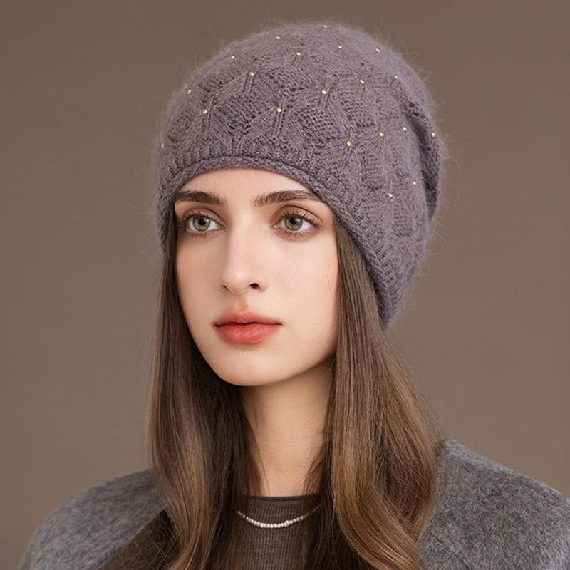 Winter Rabbit Fur Knitted Hat Women's Pullover Hat