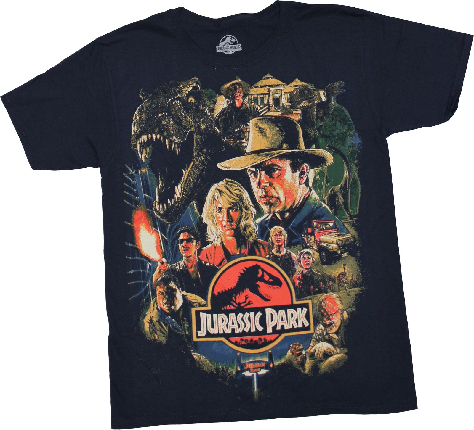Jurassic Park New Adult T-Shirt -Distressed Poster Cast Over Logo S