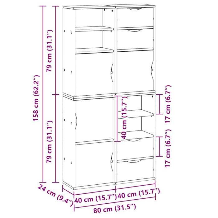 VidaXL Armoires latérales 4 pcs ODDA 40x24x79 cm bois massif pin, armoire, buffet, meuble de rangement de cuisine, meuble de 3365348