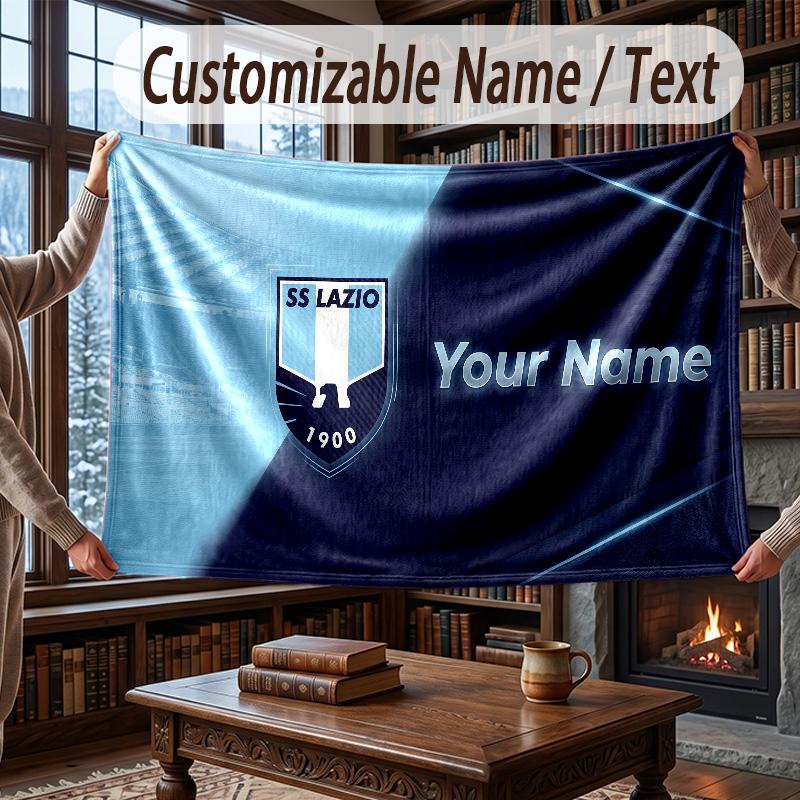 Custom Name Flannel Throw Blanket Lazio FC Pattern Warm Home Decoration