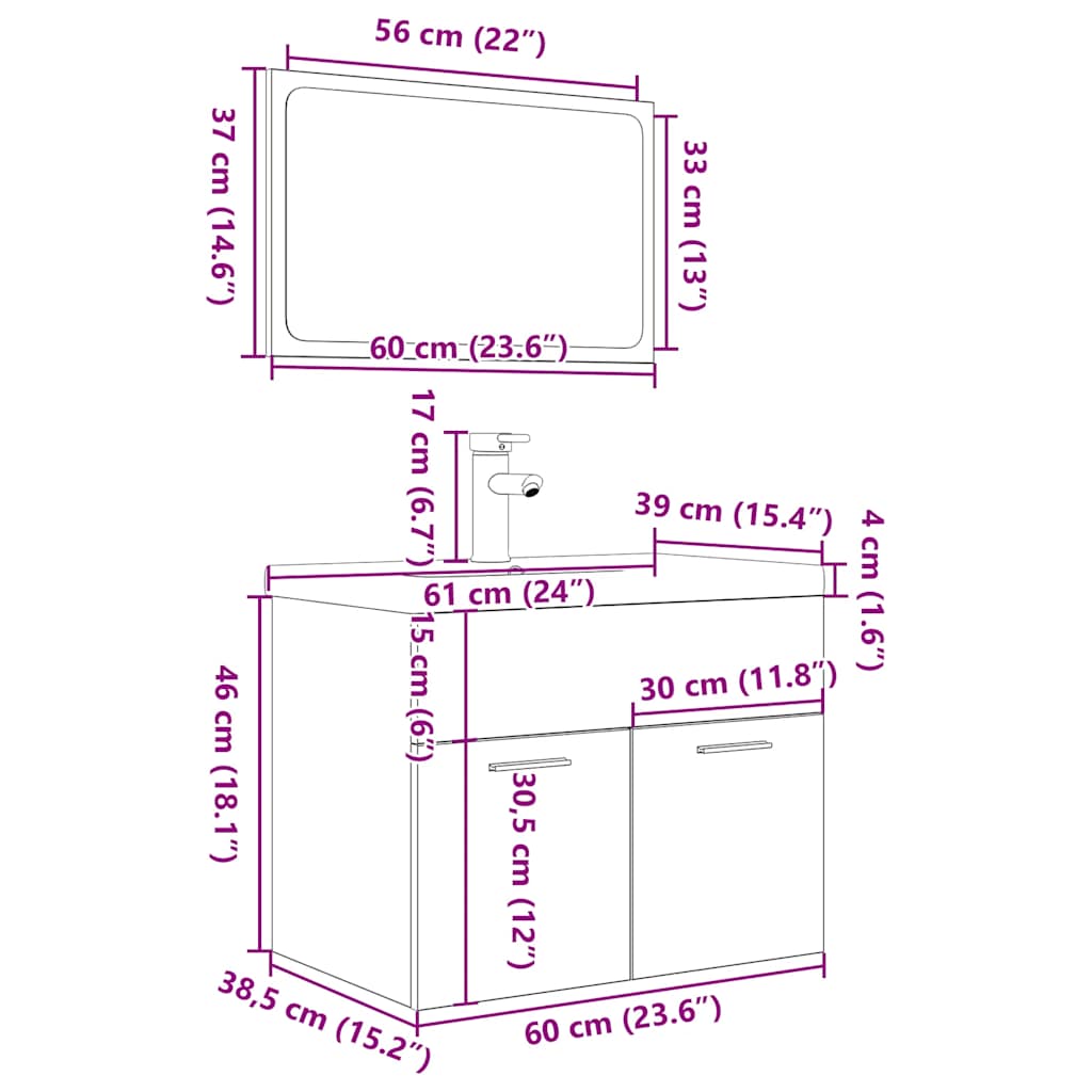 3 Piece Bathroom Furniture Set Concrete Grey Particleboard