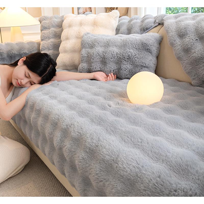 

Кролик плюшевый чехол для дивана Зимний утолщенный нескользящий диванная подушка Украшение для гостиной Универсальный диванный чехол для полотенца Домашний декор 70x70cm 1pc серый