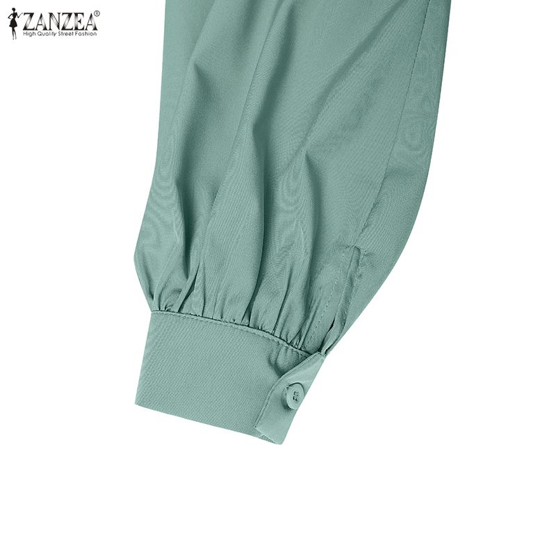 ZANZEA Damen Casual Rundhals Langarm Lose Patchwork Langes Kleid