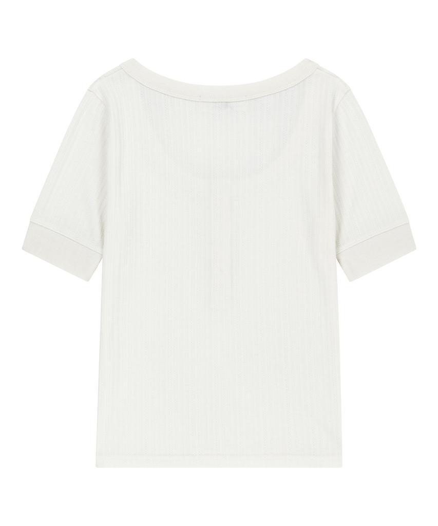 Podeowedeo Deep U-Neck Contrast T-Shirt (Ivory)