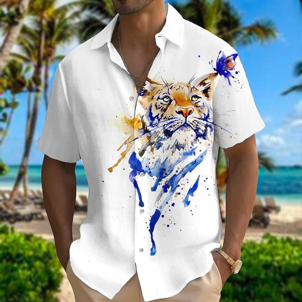 men's shirt short-sleeved shirt 3D printed animal pattern short-sleeved clothing super large