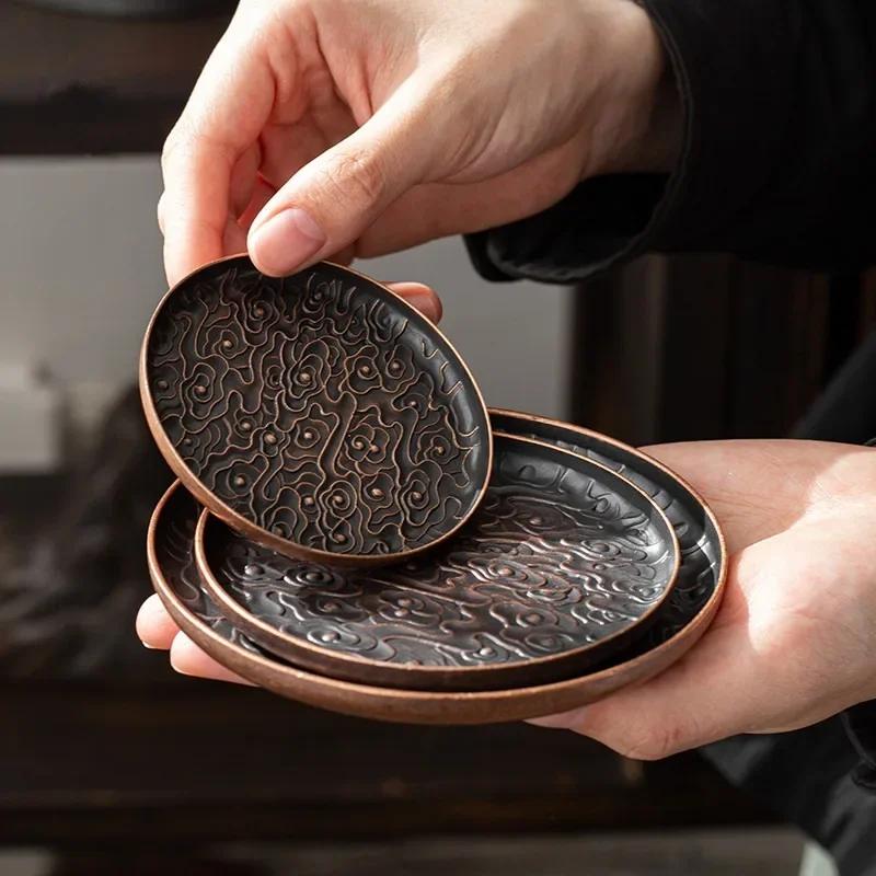 Retro Alloy Round Square Coaster Tea Set Accessories Lucky Cloud Pattern Cup Holder Insulation Pad Coffee Mat Desktop Decoration