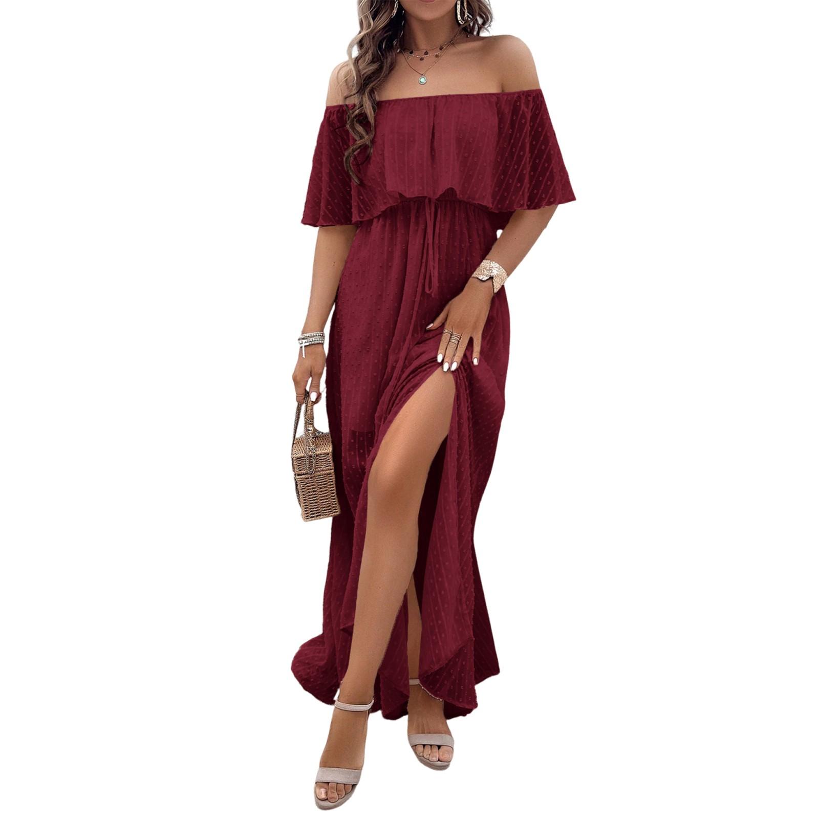 

Женские повседневные темпераментные элегантные трехмерные вышитые платья на одно плечо XL винный