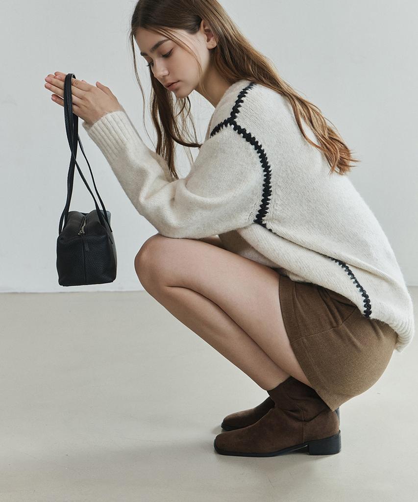 NON AND NON Chunky V Neck Sweater_Nfkn6590 (Ivory)