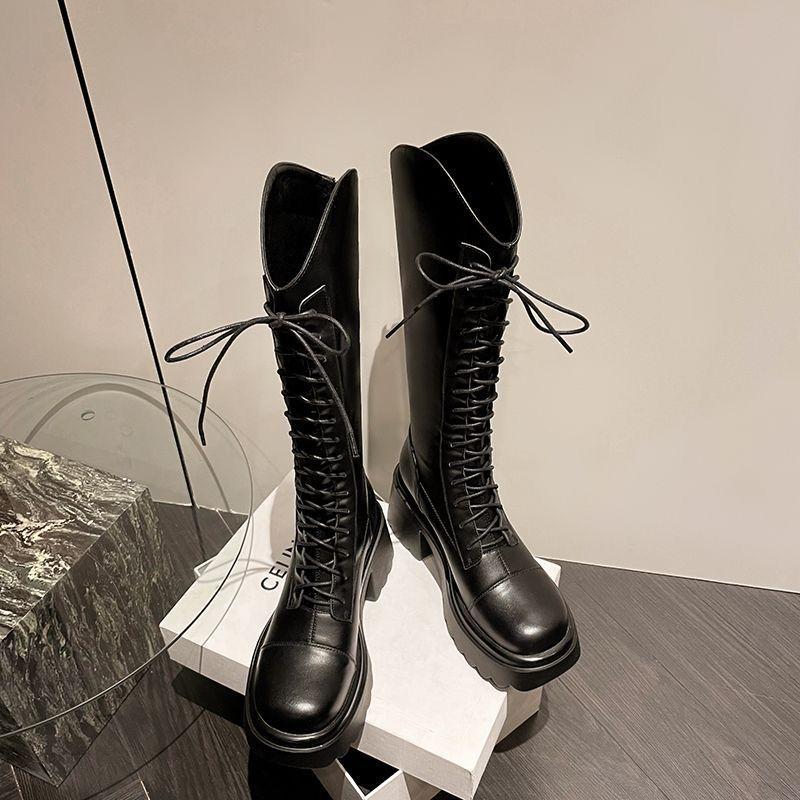 V-mouth thick-soled versatile boots for women 2025 autumn and winter looking thin thick heels but knee knight boots high boots tide