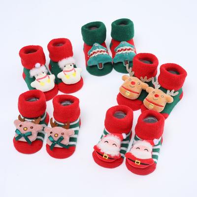 Neugeborenen Babysocken Säuglings Baumwollsocken Cartoon Weihnachts Stil Kindersocken Rutschfeste Bodensocken für 0-1J Mädchen und Jungen