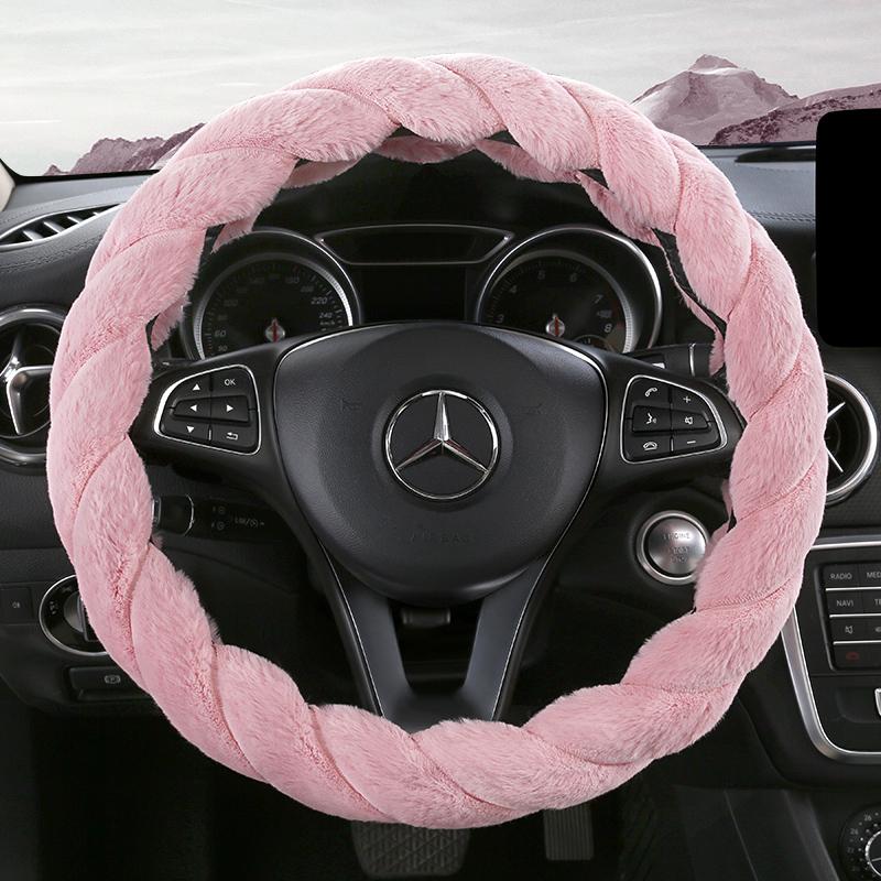 Fashion Plush Universal Female Winter Steering Wheel Cover Cartoon Decorative Non-slip Handle Cover Fits 14.5-15in Diameter