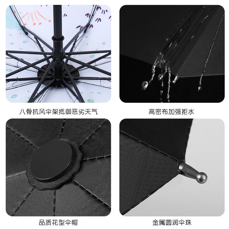 Ancient fully automatic three-fold umbrella, weather and rain parasol, graffiti female vinyl sun umbrella, a large number of