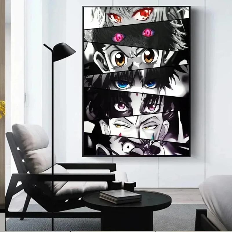 Anime-Figuren-Augen-Poster, ästhetisch, Hunter x Hunter Attack on Titan, Dämonenjäger, Manga-Leinwandgemälde, Wandkunst, Kawaii-Zimmerdeko