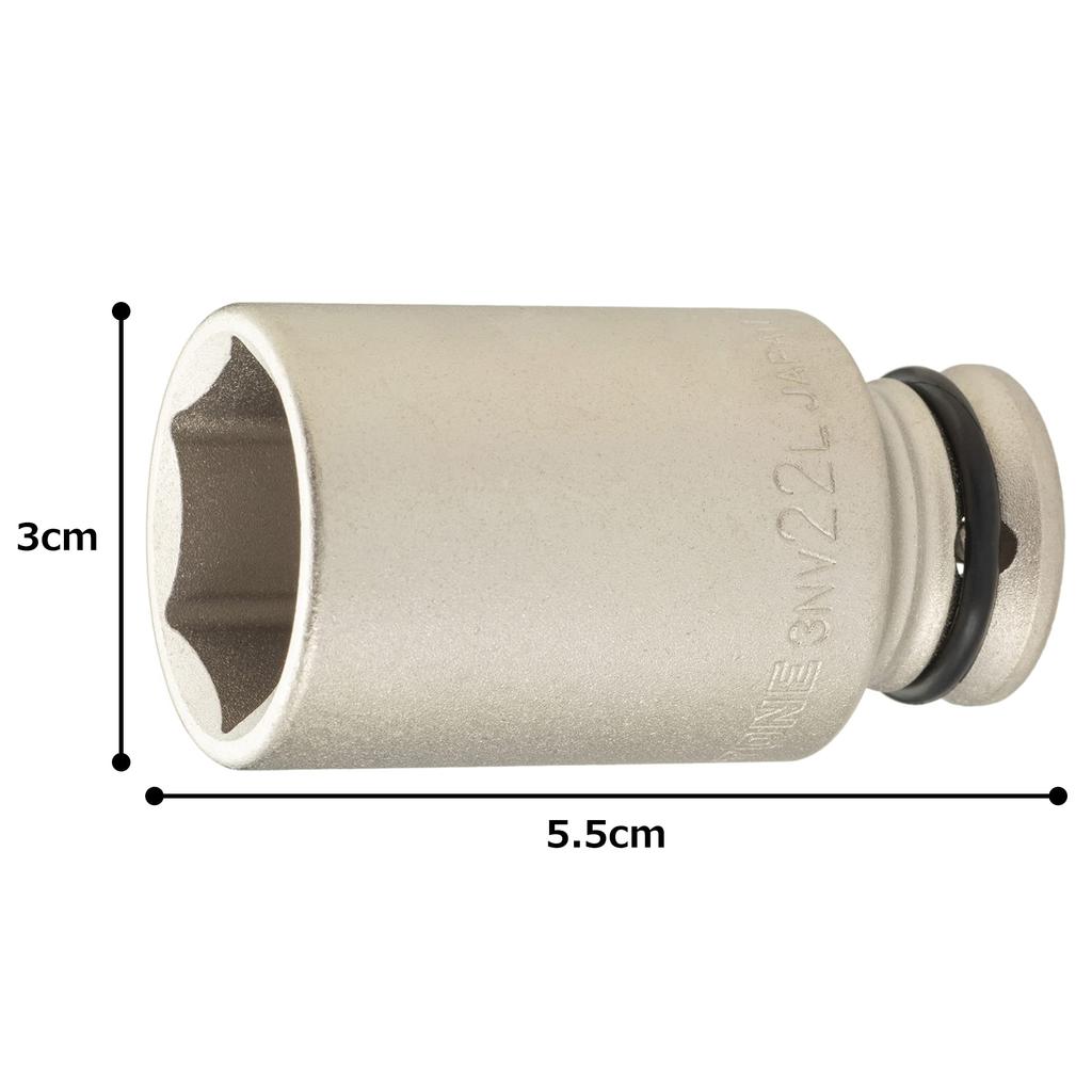 TONE Długi Udar 22mm Szerokość 3NV-22L Nasadka, 9.5mm (3/8 ") Prowadź,