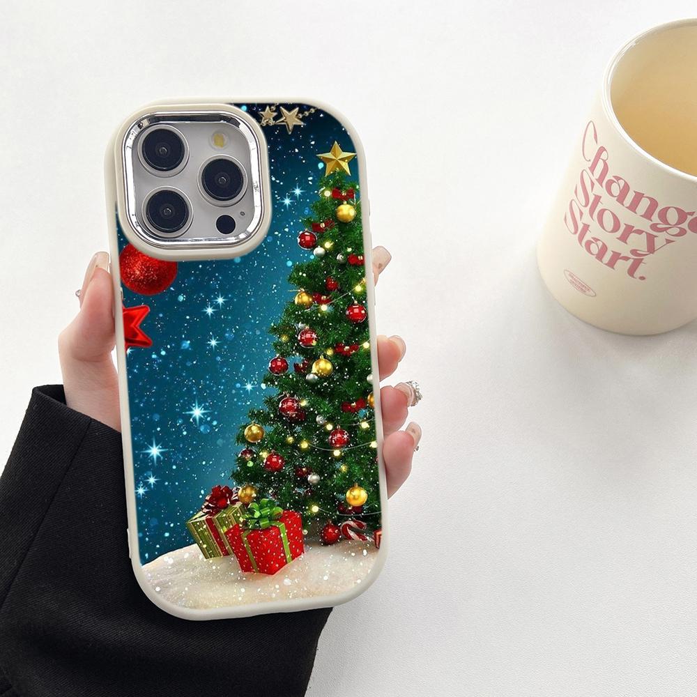 

N117 Новогодние Рождественские художественные мягкие чехлы для телефонов Samsung S24 S23 A15 A12 A35 A54 Infinix Hot 40i Tecno Plating Frame Camera Protector Back Cover Samsung A35 5G