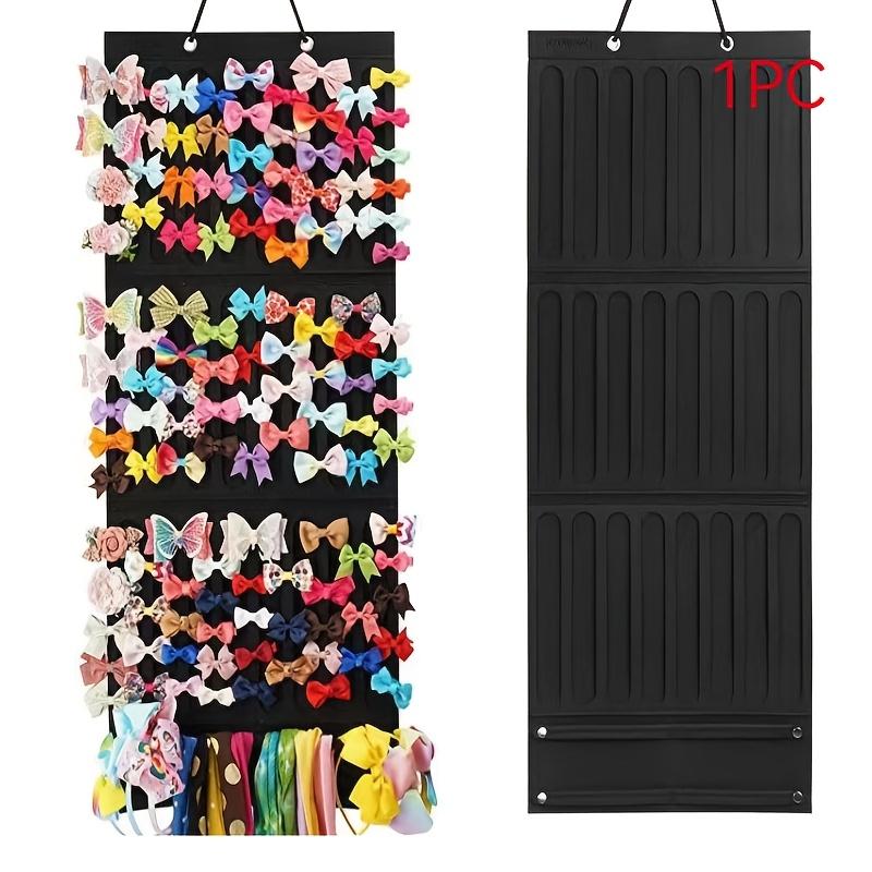 Pink Hanging Jewelry & Hair Accessory Organizer Bag - Felt Wall-Mounted Storage with Multiple Compartments for Headbands, Ribbons, and More