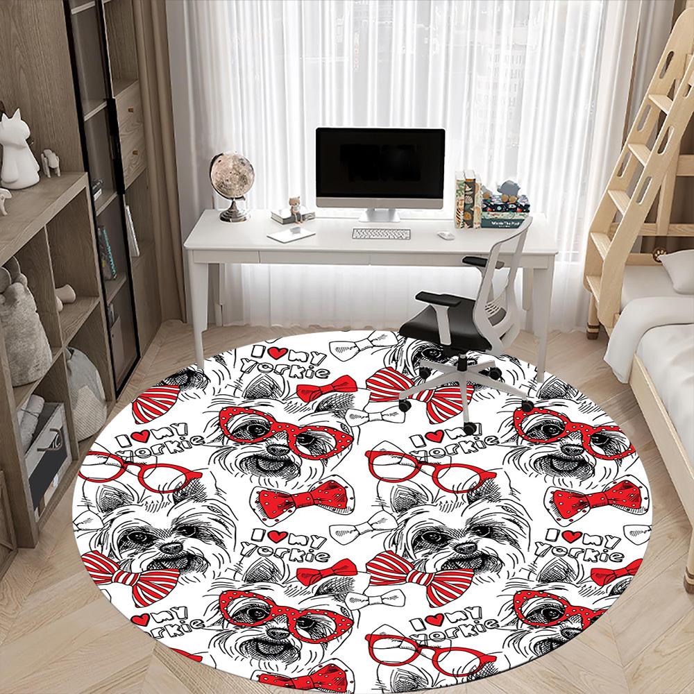 1pc Yorkie PatternChair Carpet for Office, Indoor Non-Slip Washable Polyester Fiber Carpet, Mat For Office, Machine Washable
