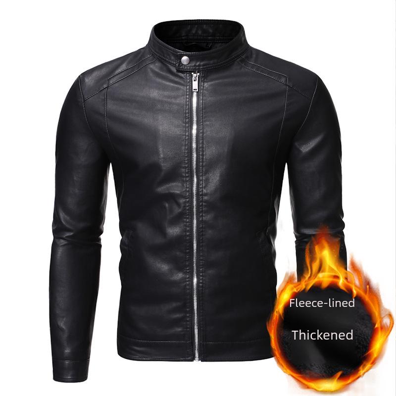 Jaqueta de Couro Motociclista Masculina Juvenil Slim Fit - Estilo Coreano