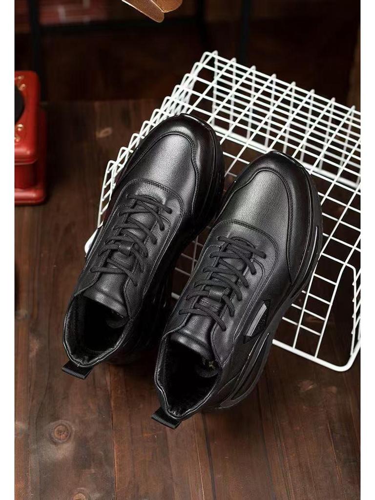 2025 Spring/Autumn Men's Black Casual Soft Leather Sneakers
