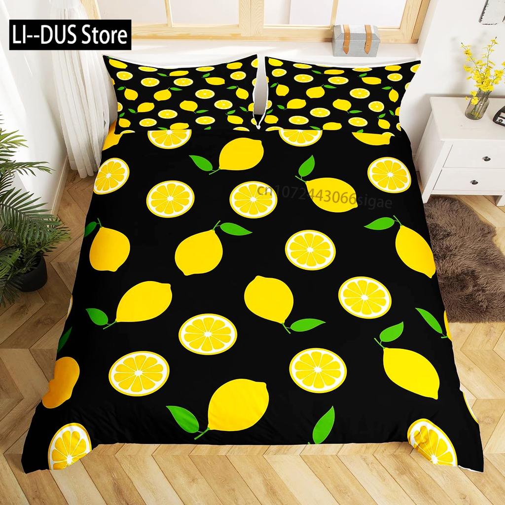 Lemon Fruit Yellow Duvet Cover Bedding Set 3pcs 1 Duvet Cover 2 Pillowcase Comfortable Breathable Soft Quilt Cover Full Size