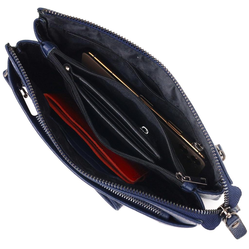 Original Men's Clutch Bag Made of Genuine Grained Leather CANPELLINI 21555 Blue