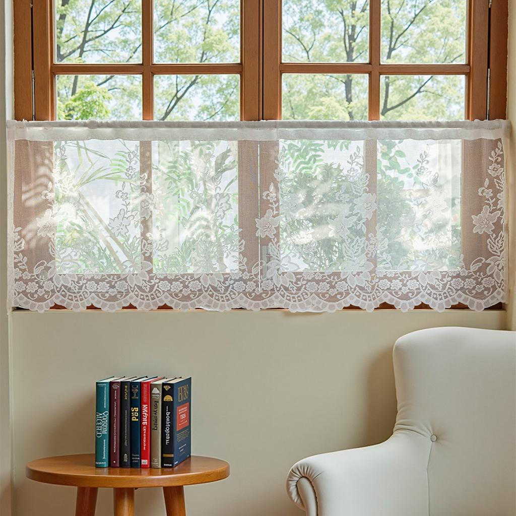 Solid Color Warp Knitted Lace Short Curtain Small Curtain Kitchen Study Half Blackout Window Screen