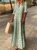 Women's Long Sleeve V Neck Retro Loose Long Printed Plus Size Dress