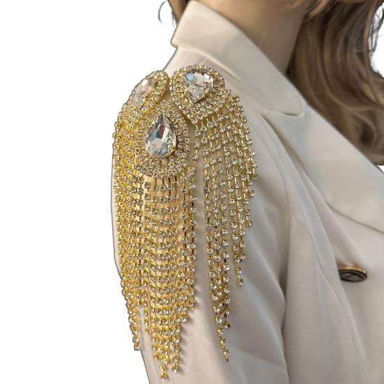 Fringe Rhinestone Epaulette Waterdrop Shoulder Epaulette Sparkling Tassel Epaulet Accessory for Costume Party Stage Performance