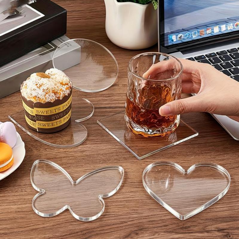 Clear Acrylic Coasters with Groove Design 6 Pack Non-Spill Cup Mats for Home Coffee Table Bar Counter Decor