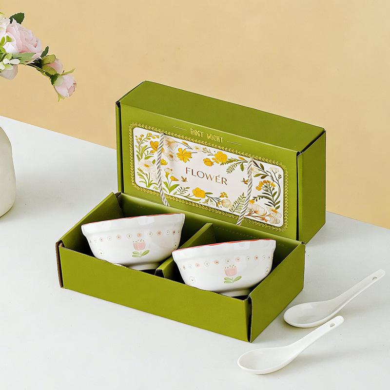 Tulip Ceramic Tableware Set: Includes Bowl, Plate, and Spoon for Housewarming or Wedding Gift.
