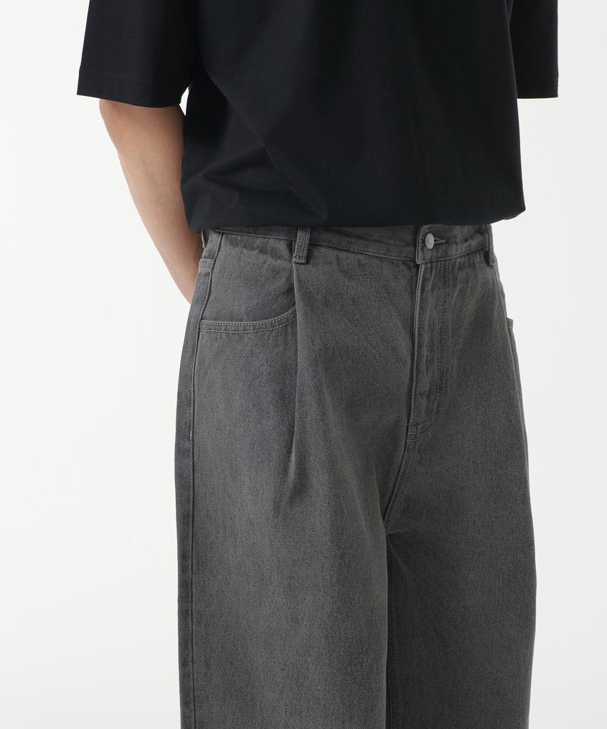 MUSINSA STANDARD Deep Tuck Overlap Wide Denim Pants [Gray]