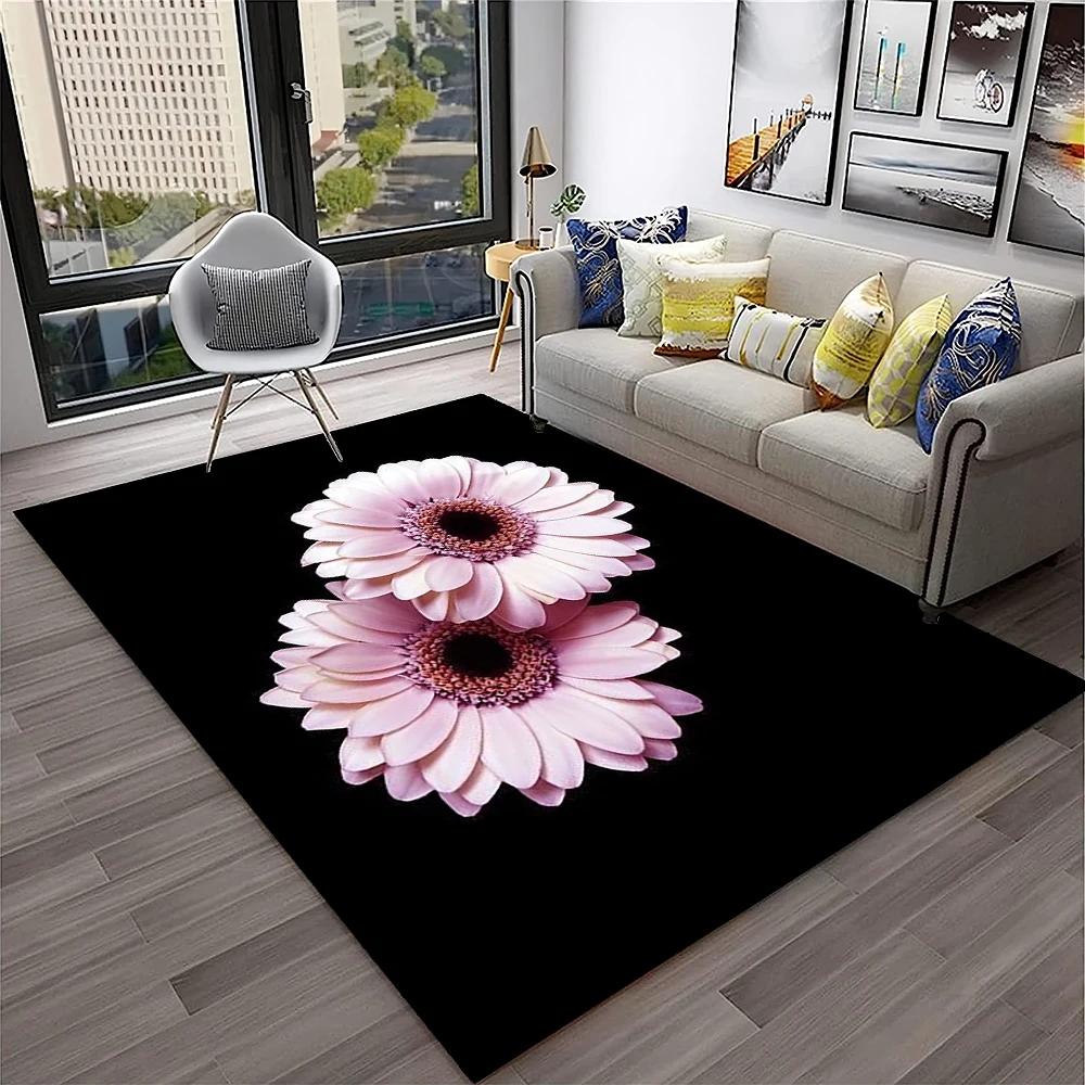 HD Nordic Daisy Sun Flowers 3D Carpet Rug for Home Living Room Bedroom Sofa Doormat Decor,kids Play Area Rug Non-slip Floor Mat