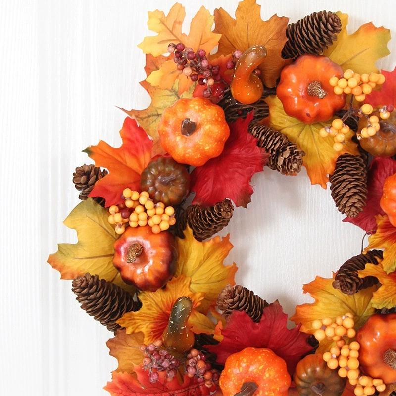 Fall Wreaths For Front Door Autumn Large Pumbkin Wreath With Berry Halloween Harvest Festival Wreaths Garland Gift For Friend