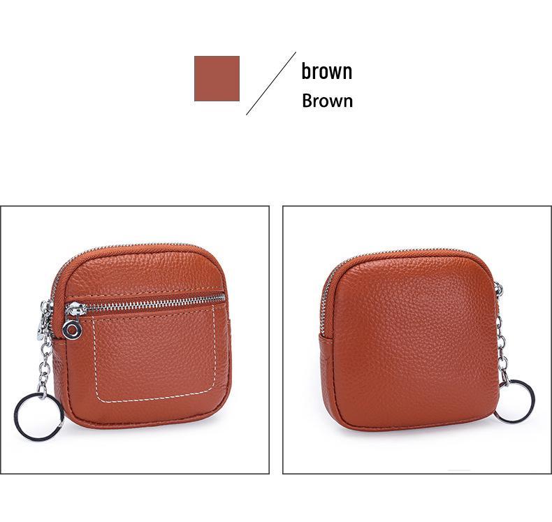 Women's Genuine Leather Mini Coin Purse with Zipper - Compact Storage for Driver's License, Lipstick, and Earphones.