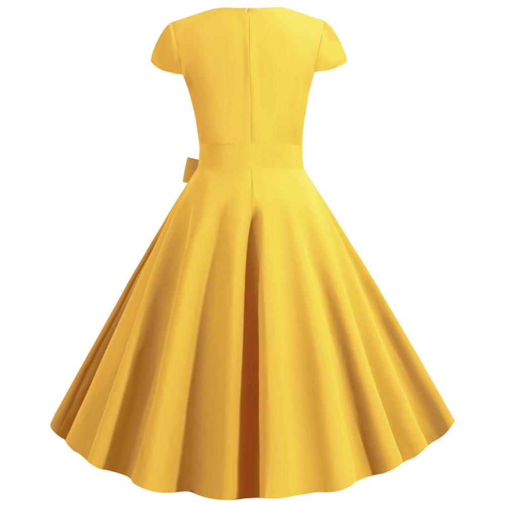 2023 Summer Retro Solid Color Short Sleeve Swing Dress