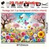 2D Colorful Spring Backdrop, Peach Blossom Garden with Butterflies Photography Background for All Occasions