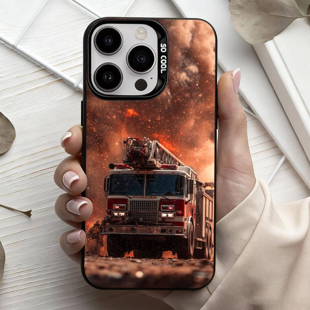 Fire Disaster Firefighter Phone Case For iPhone17,16,15,14,13,12,11 Plus,Pro Max Black Candy Silver Plated Cover
