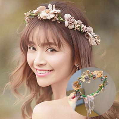 Damen Blumen-Haarreif Schnürung Verstellbar Anti-Rutsch Prinzessinnen-Stil Fee Mädchen Blumen Kinderkranz Foto Requisite Braut Hochzeit Haarreif