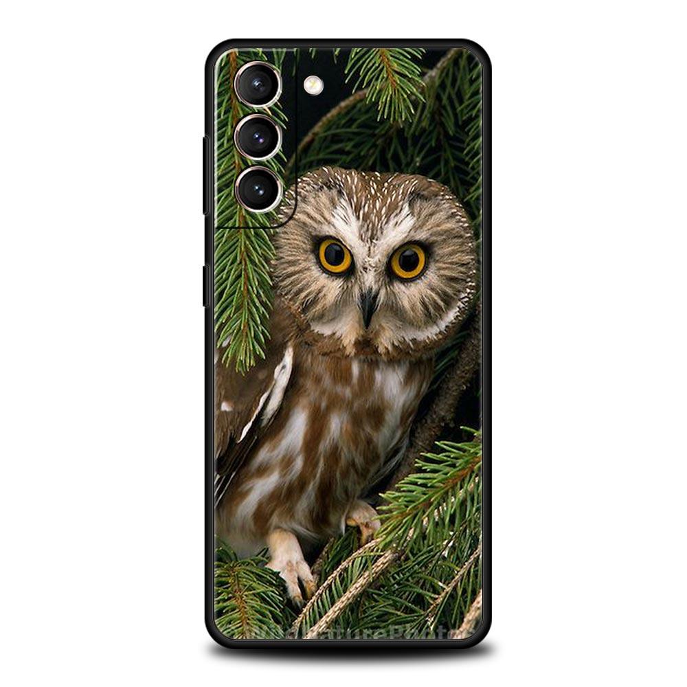 Phone Case For Samsung Galaxy S23 S22 Ultra S20 S21 FE 5G S10 S9 Plus S10E S8 Note 20 Black Cover Cartoon Girl Gifts Lovely Owl