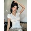 American Retro V-neck Button-down Short-sleeved T-shirt Women's Summer New Pure Desire Versatile Slim and Thin Inner Bottom Top