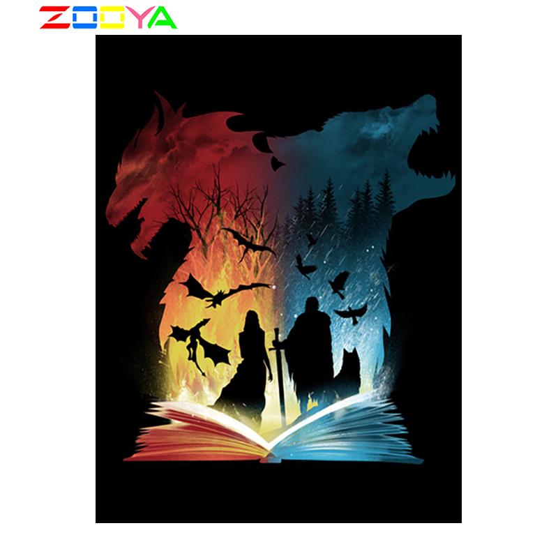 

ZOOYA 5D Diy Алмазная картина Волшебная книга Стразы Картина Алмазная мозаика Волк Дракон Домашний декор