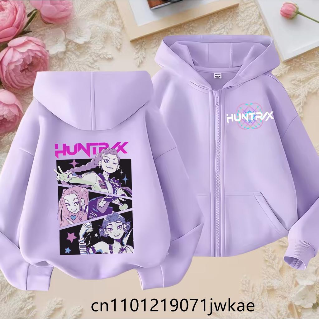 2025 New Purple Jacket Boys' and Girls' Sportswear Children's Top Hoodie KPop Devil Hunter Zipper Hoodie