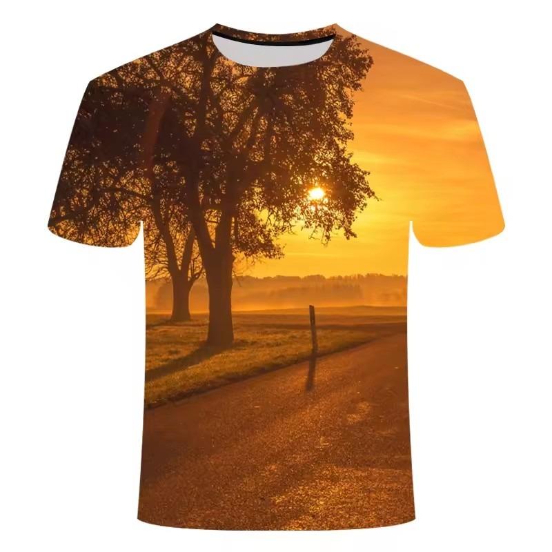 Summer Sunset Scenery Graphic T Shirts Fashion Men's T-shirts with Natural Landscape Pattern Casual Handsome 3D Print T-shirt