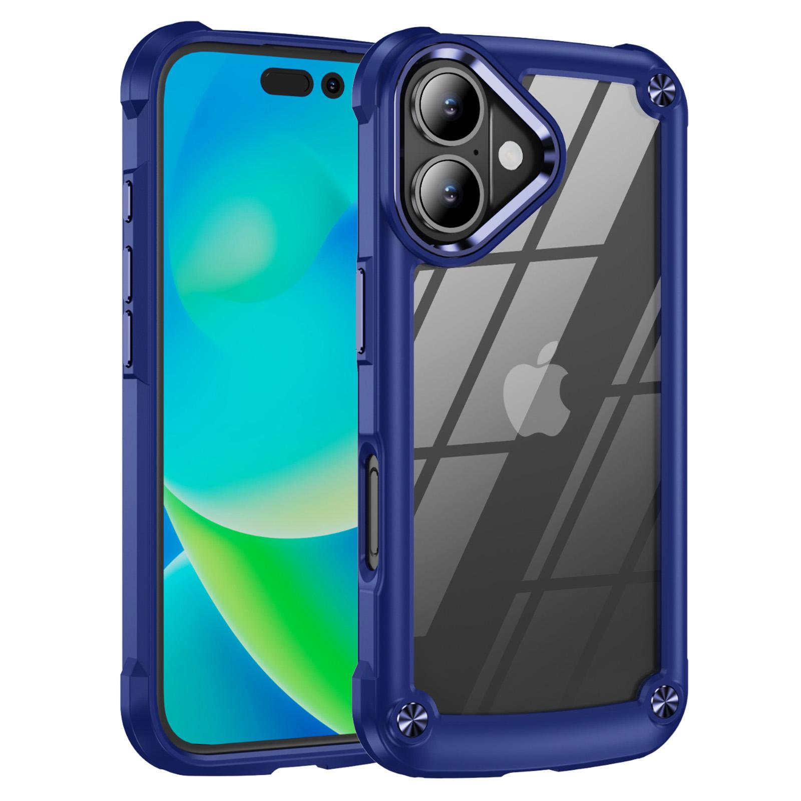 

For iPhone 17 Case Anti-Drop Alloy Lens Frame PC+TPU Phone Cover Blue